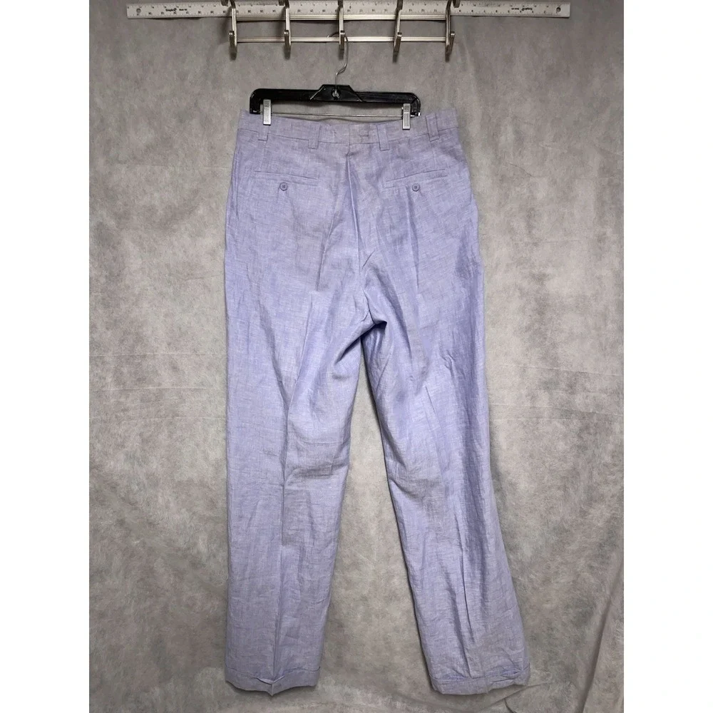 Men Linen Pants 36X39 Lavender Baggy Linen Wide Leg Hopsack Pleat Cuffs Lorenier